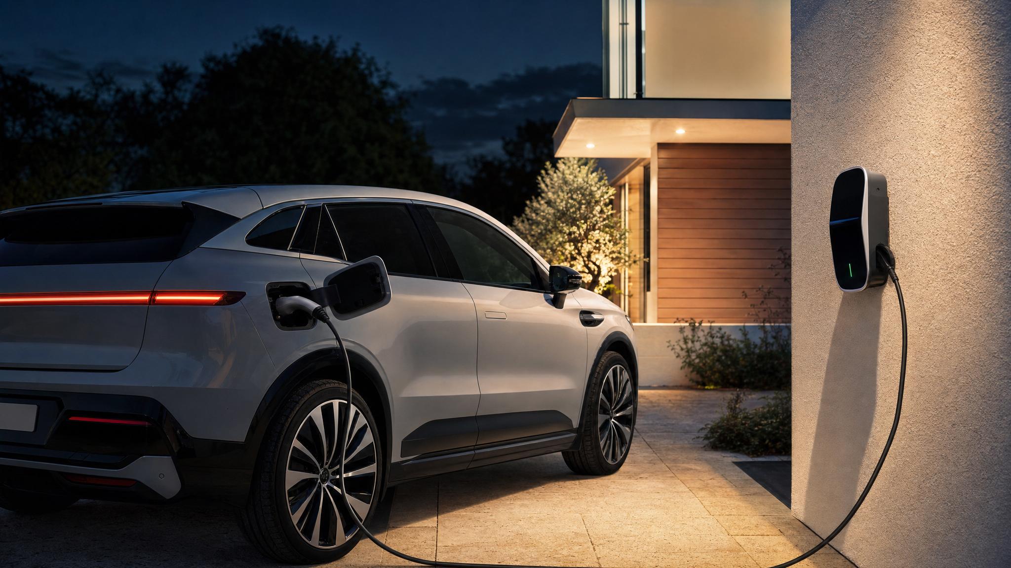Coche eléctrico cargando en casa